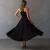 Retro Elegant Black Keyhole Backless Halter Neck A-line Long Dress for Women