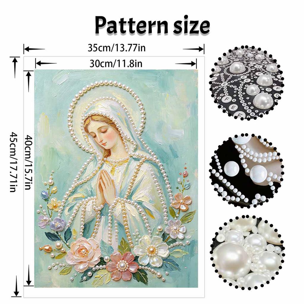 DIY Frameless Pearl Painting Kit Virgin Mary Praying 3D Shiny Bead Art Canvas Relaxing Creative Craft for Home Wall Decor Gift