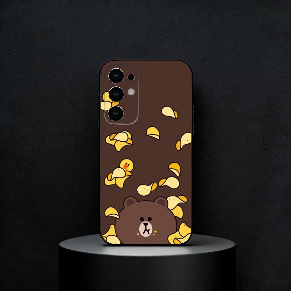 Cute Brown Bear Phone Case For Samsung S25,S24,S23,S22,S21,S20,Ultra,Plus,FE Black Soft Cover