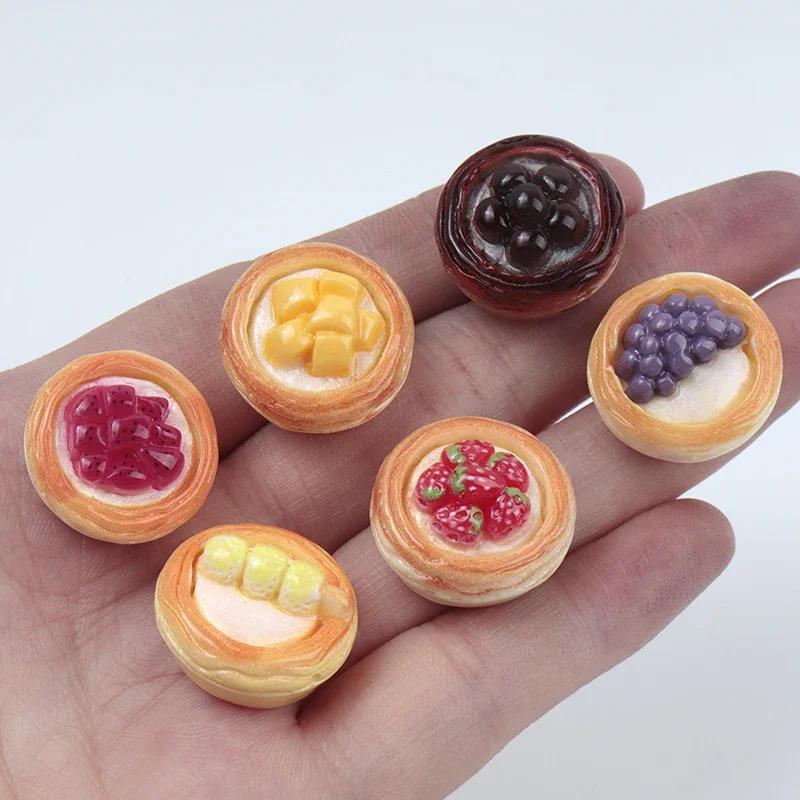 10/100Pc Resin Fruit Egg Tart Series Simulation Food Diy Scrapbook Decoration Crafts Dollhouse Accessories Keychains Materials