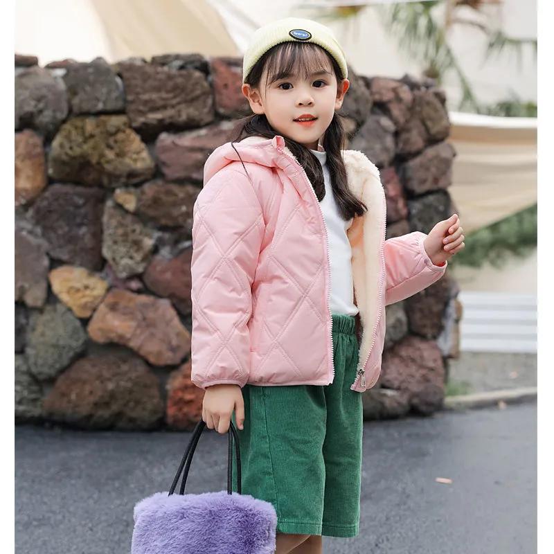 Dětské Zimní Zateplené Bundy Teplé Plyšové Svrchní Oblečení Bundy s Kapucí z Kožešiny Batole Dětské Oblečení