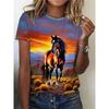Women's Casual Crew Neck T-Shirt with Unique Horse Print Summer Short Sleeve Horse Graphic T Shirt Clothes for Men New PLUS-size