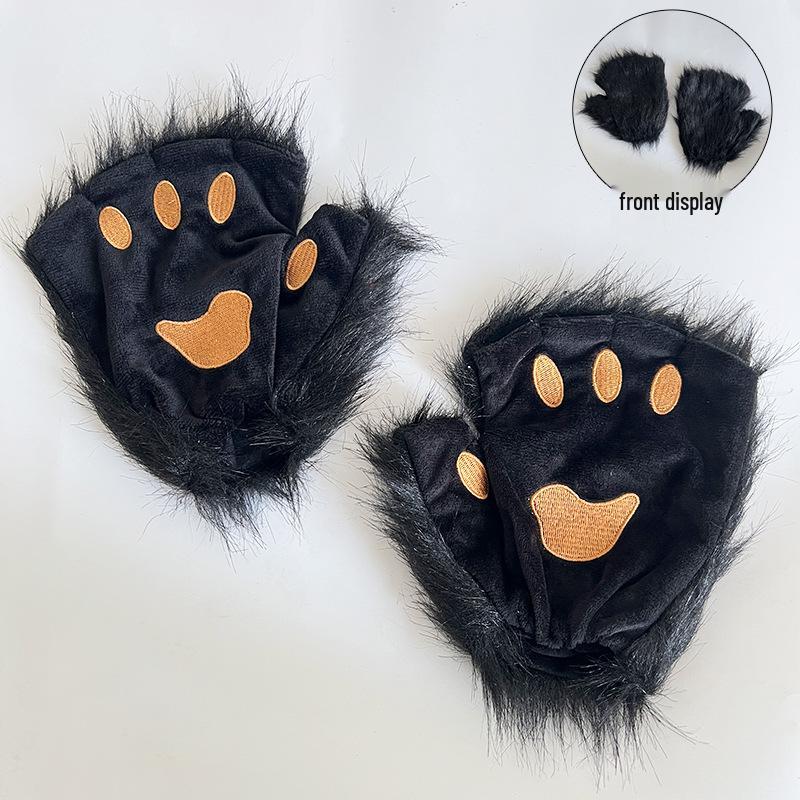 Mănuși de pluș Cosplay – Gheară de urs și lăbuță de pisică, cu degete tăiate – Accesorii drăguțe de Halloween