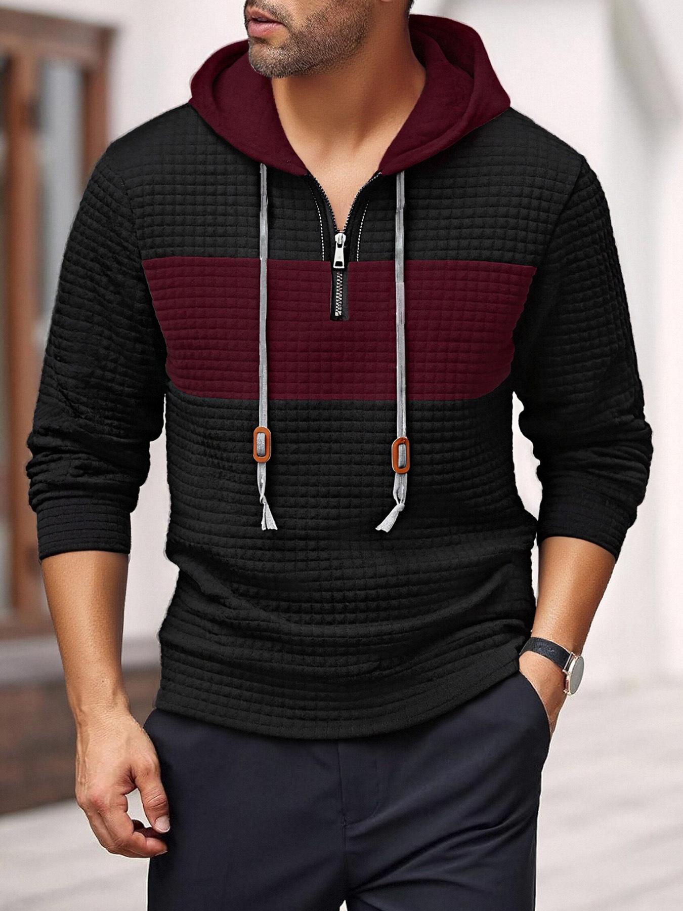 Men S Color Block Check Long Sleeve Hooded Sweatshirt Casual Spring Autumn S