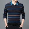 Camisas polo listradas masculinas da moda, novas camisas polo coreanas para negócios, primavera/outono, casuais, manga comprida, bolsos na lapela, roupas masculinas, tops de algodão, 2025