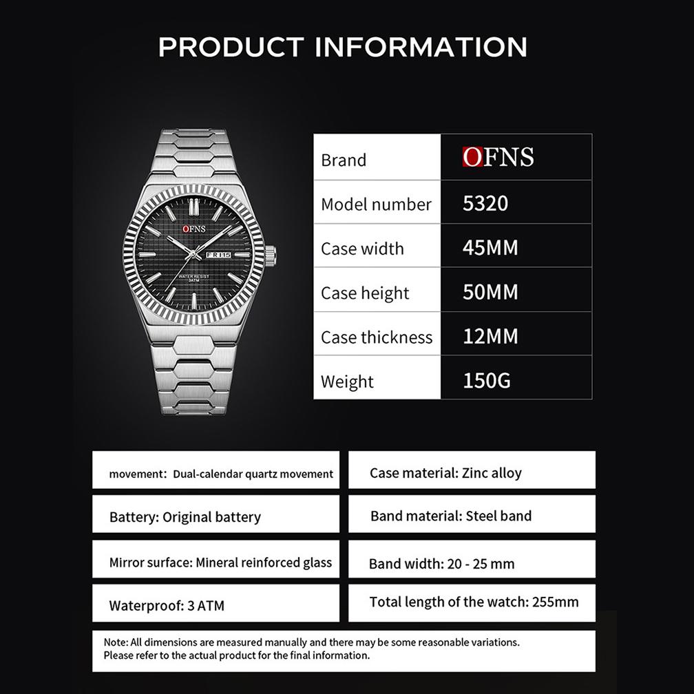 Waterproof Mens Analog Quartz Watches Steel Bracelet Dress Watch, Luminous Dual Day Date Display Wristwatches