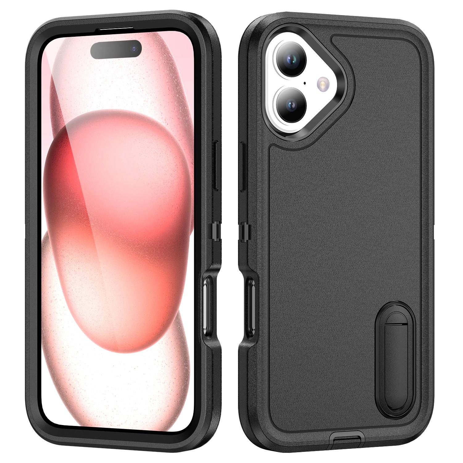 

For iPhone 16 Plus Case Kickstand Phone Cover PC+Silicone+EVA 3-in-1 Design C