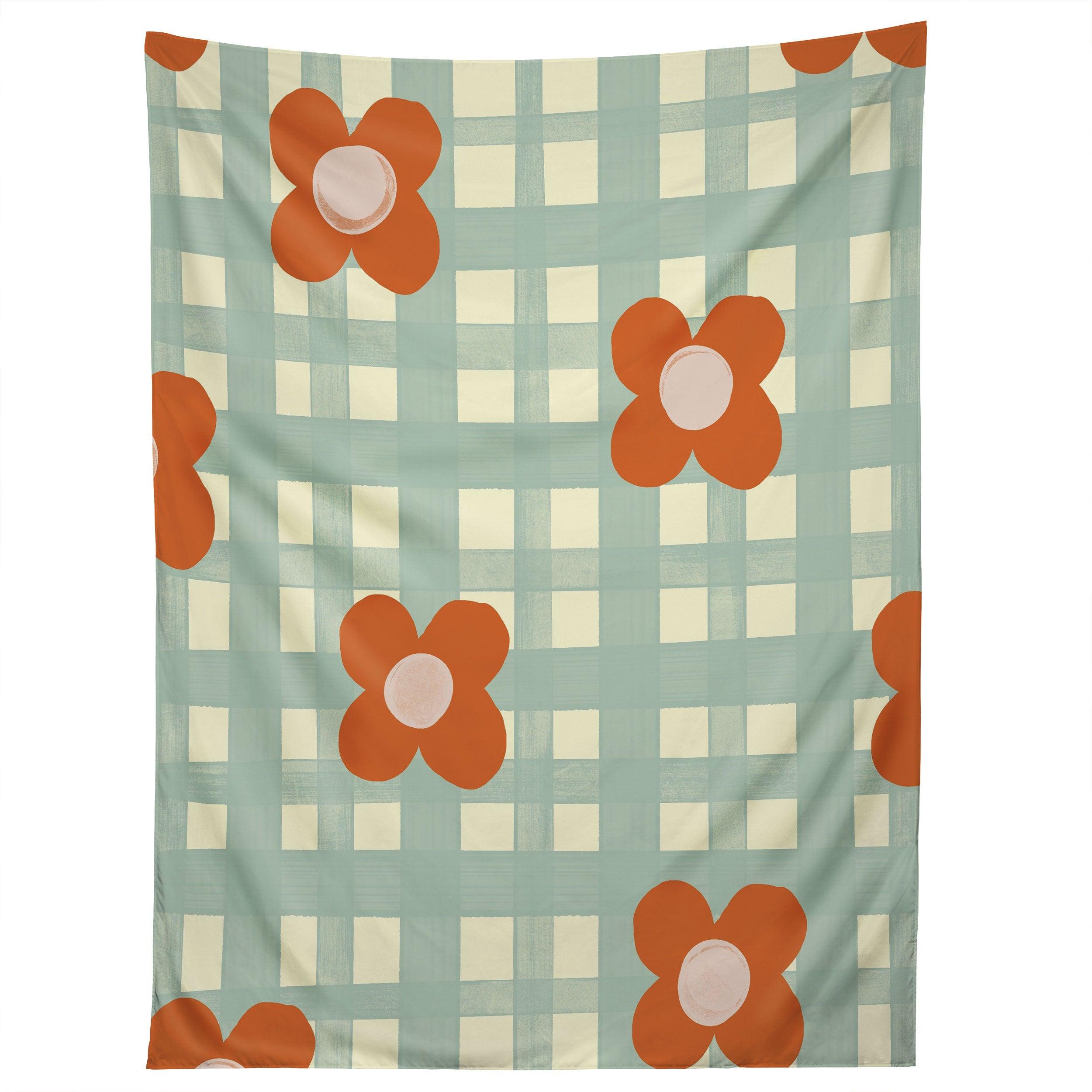 BLUE AND RED FLORAL CHECK tapestry 75x100