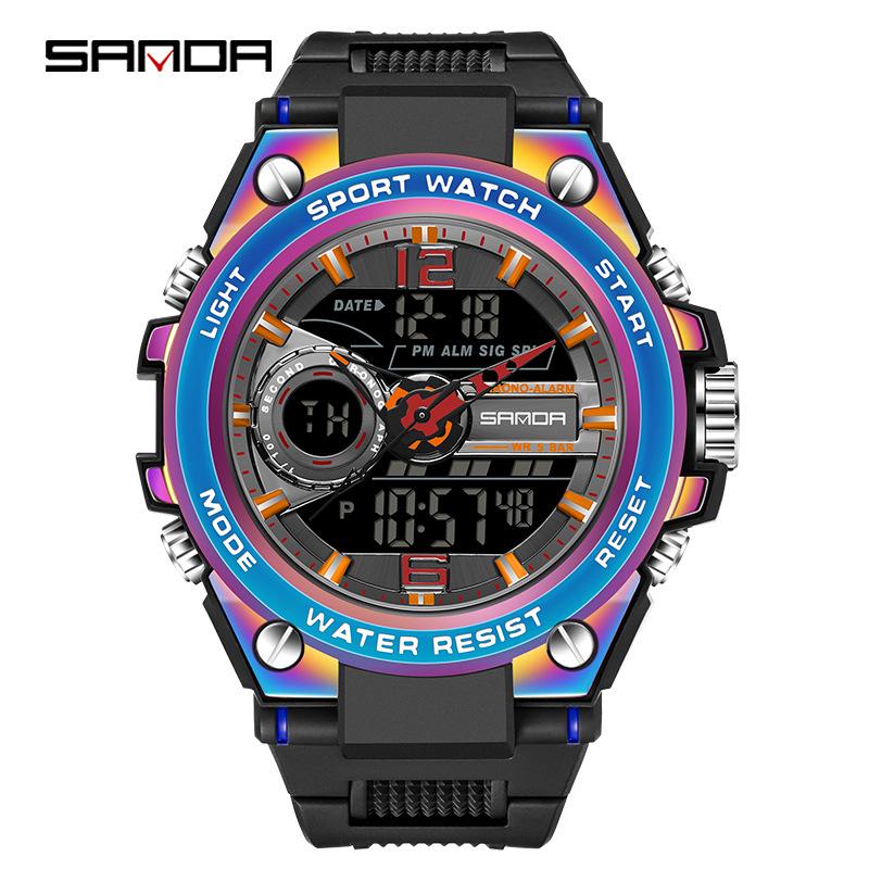 Sanda Iridescent Large Dial Multifunctional Men s Trendy Sports Watch
