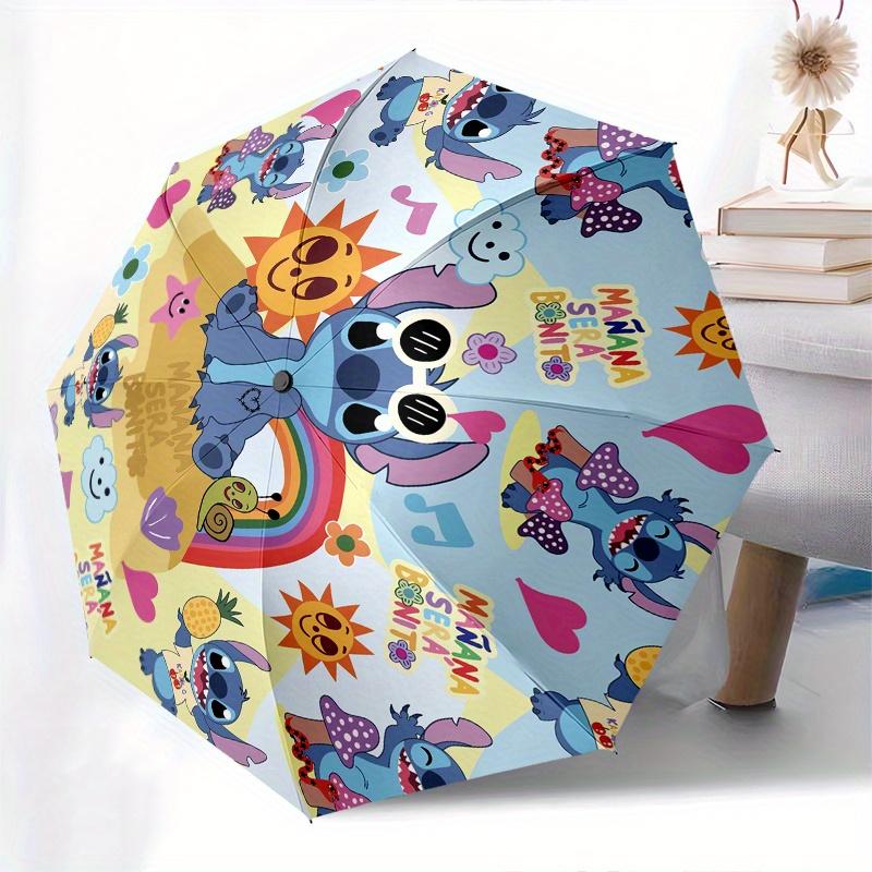 Disney Stitch,Rainbow,Flowers Manual Opening and Closing Umbrella, 8-Rib Reinforced Folding Design, Lightweight