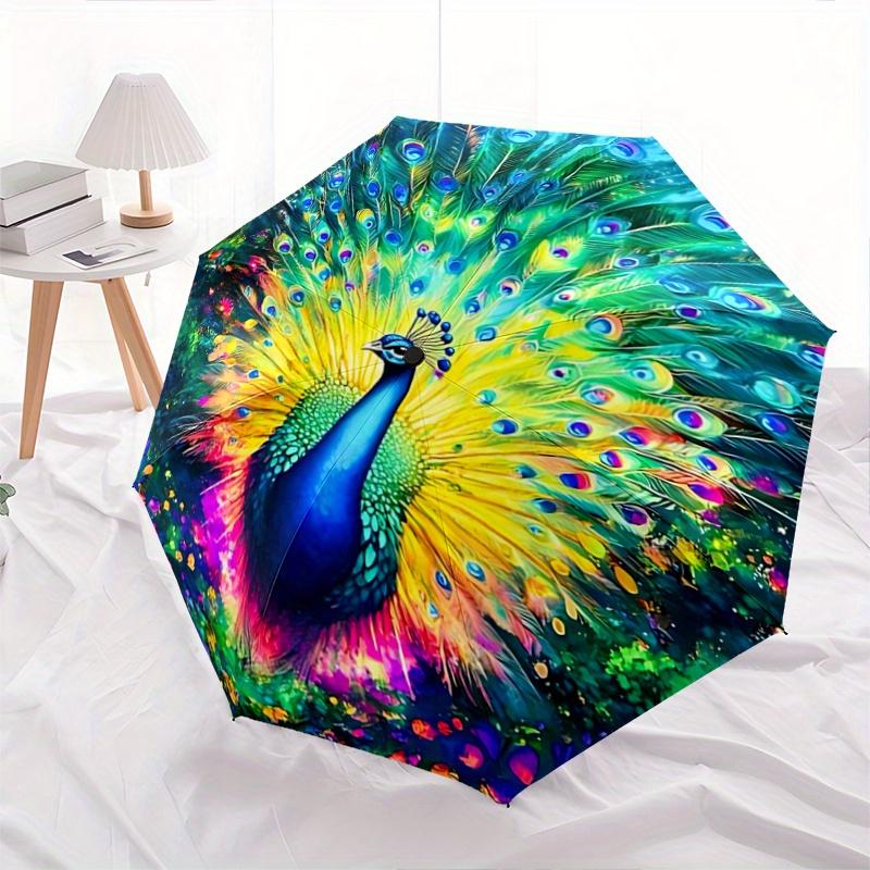 

1pc Colorful Peacock Automatic Opening and Closing Umbrella - Lightweight 3-Fold Design, Suitable for Fans, Travel, Daily Use, Interesting Shape,