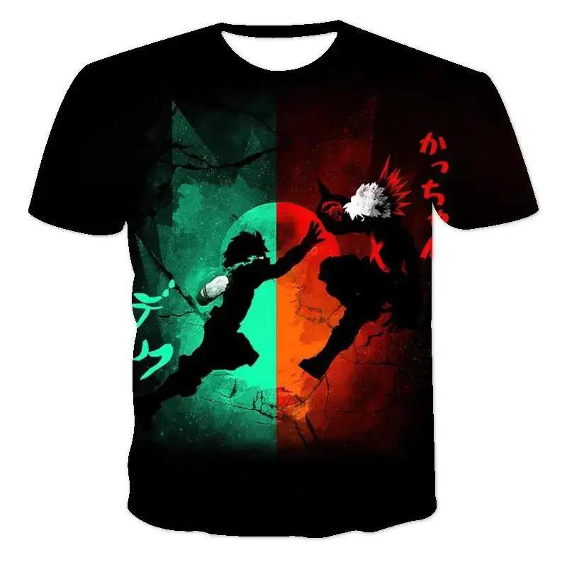 3D My Hero Academia Anime Character Graphic Printed Casual Short Sleeved Men's T-shirts - Medium Stretch Polyester Fabric Summer Relaxed Fit Clothing