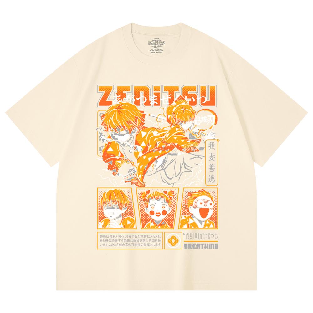 

230 г/м² 100% хлопок Клинок, рассекающий демонов V68 Принт Зеницу Унисекс Тяжелая хлопковая футболка XS абрикосовый