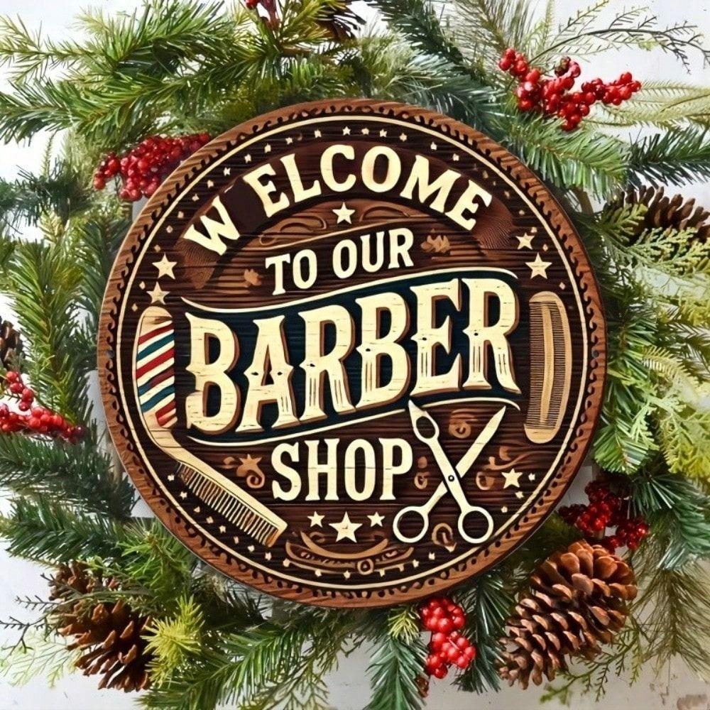 Metal Poster Wall Art Barber Sign Round Rustic Vintage Home Decor