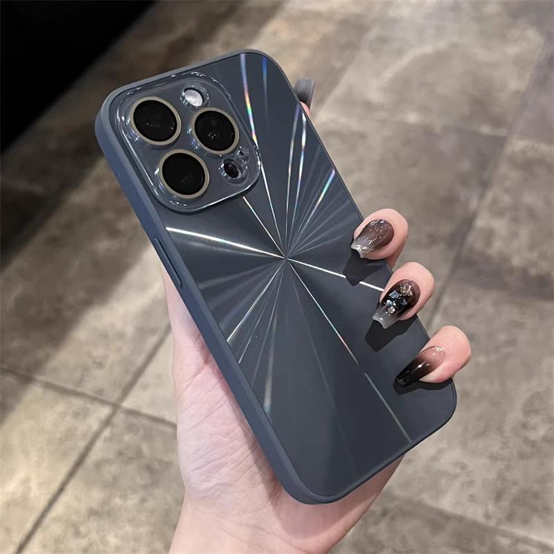 Luxury 6D Colorful Laser Aurora Case For iPhone 16 15 14 Plus 13 12 11 Pro Max Soft Bumper Shockproof Glass Camera Hard PC Cover