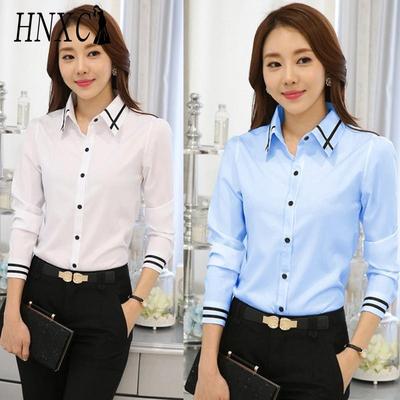 HNXC Moda Donna Casual Tinta Unita Stampa Manica Lunga POLO Collo Bluse & Camicie