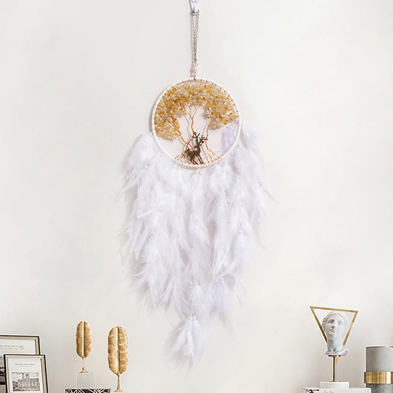 Tree of Life Dream Catcher Handmade Pink Gravel Wall Hangings Feather Craft Home Decor Wind Chimes DreamCatchers Room Decorate