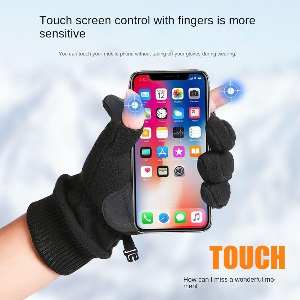 Windproof Touch Screen Gloves Thicken Finger Flip Cover Gloves 2023 New Ski Gloves  Autumn Winter