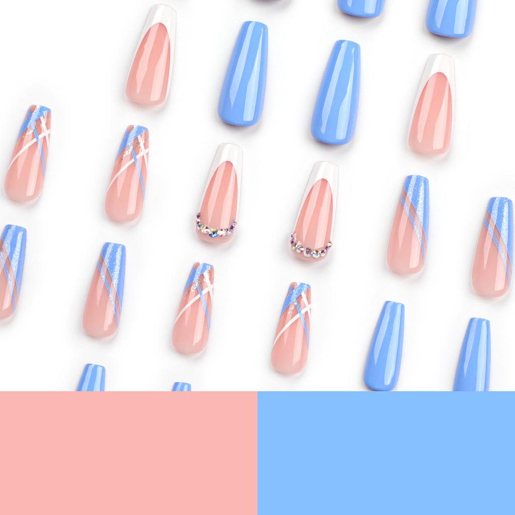 Blue Long Style Wearable Nail Art Tips and Stickers