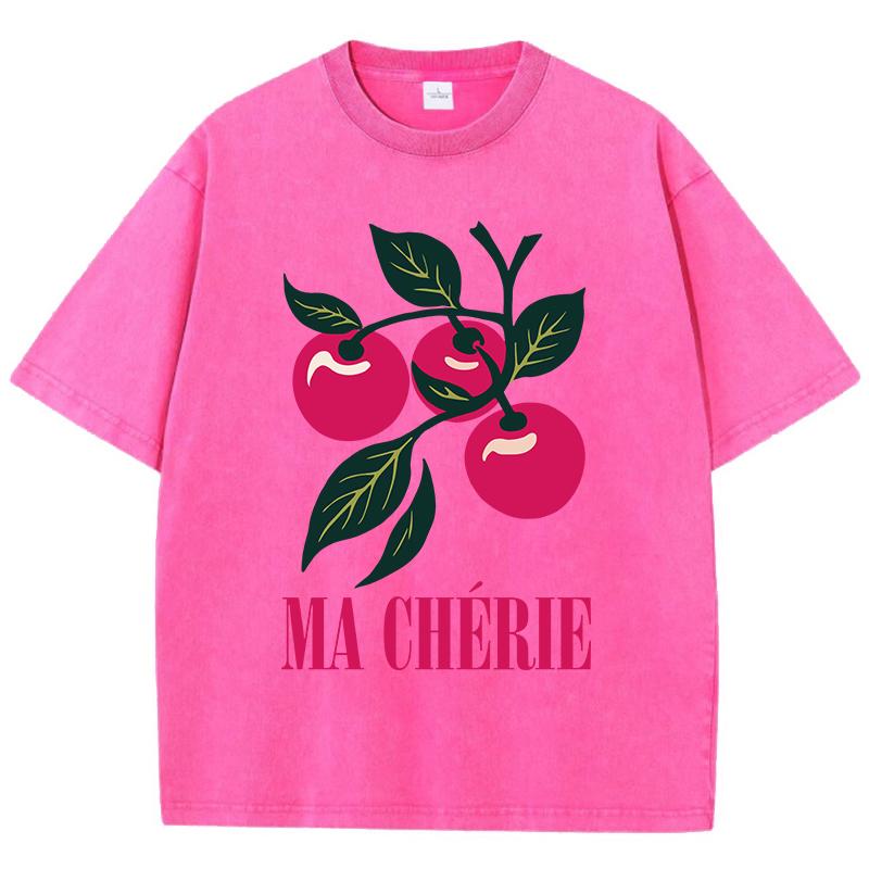 Vibrant Cherries Printing Washed TShirts Womens Cotton T Shirts ONeck Comfortable Distressed Tops Summer Casual Woman Clothes