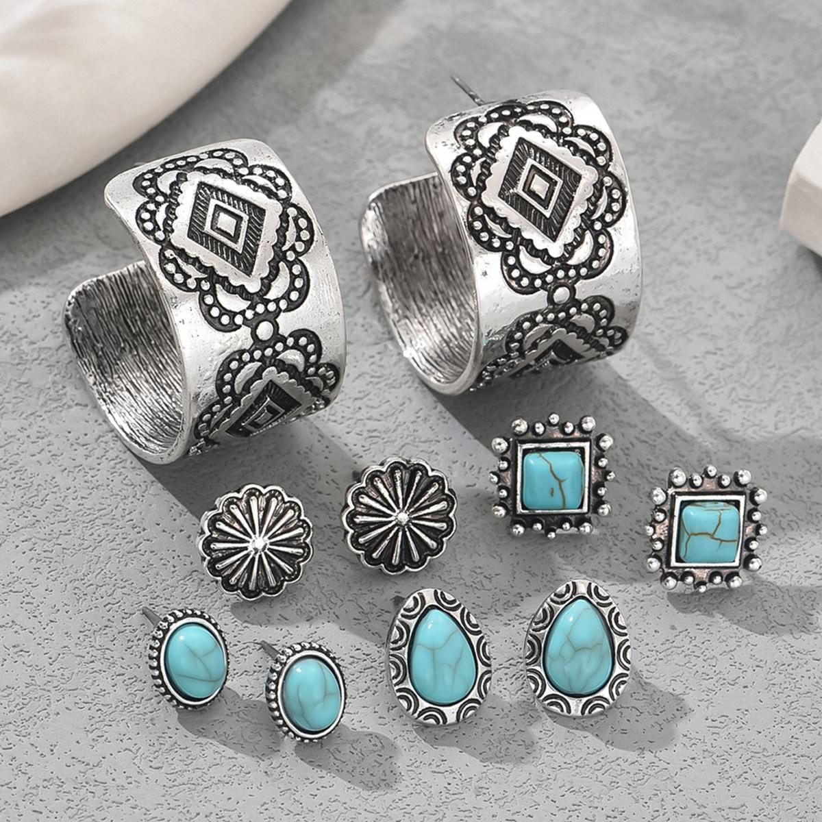 

Литературный комплект сережек Универсальные инкрустированные бирюзовые серьги-гвоздики для темпераментных простых сережек