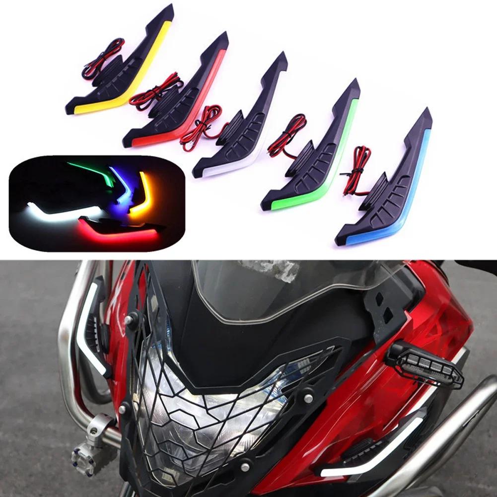 2Pcs LED Motorcycle Front Side Spoiler Winglets Aerodynamic Wing Set Fixed Wind Wings with LED Light Adhesive Decoration Sticker