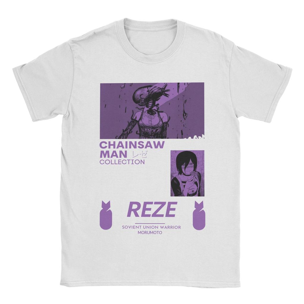 Reze Chainsaw Man Men's T Shirt Anime Vintage Tees Short Sleeve Crewneck T-Shirts Cotton Adult Clothing