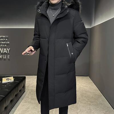 Down Jacket Men's Medium and Long Over-the-knee Winter New Big Fur Collar Hooded Jacket
