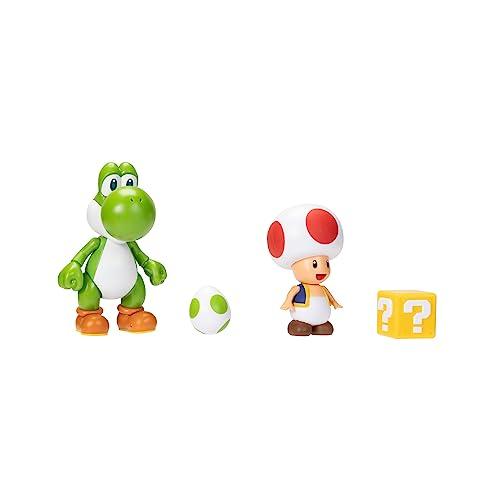 Super Mario Nintendo 4-inch Action Figure 2-Pack: Yoshi & Toad with Accessories