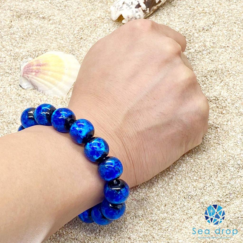 Luminous Firefly Glass 14mm Beads Bracelet Blue Blue Glass Beads [Sea Drop] Glow-in-the-dark [002bt-14-18]
