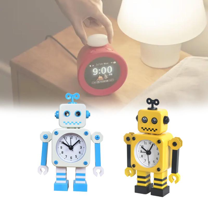 Alarm Cartoon Robot Clock Metal Casing Analog Hands Childrens Room Space Living