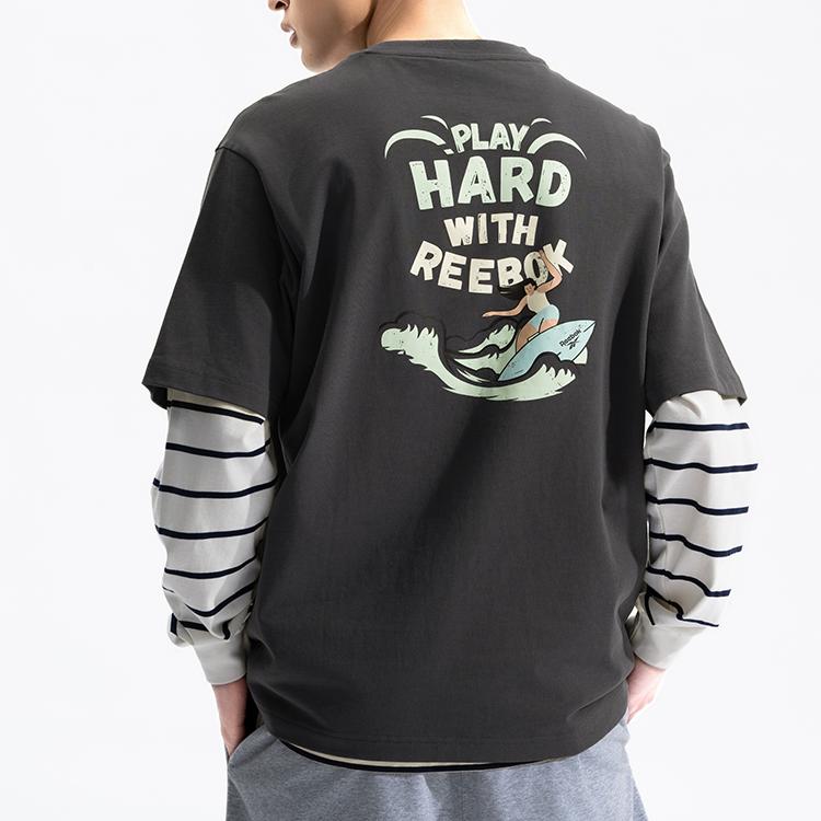 Reebok American Style Comfortable Versatile Casual Loose Fit Round Neck Short Sleeve T-Shirt Unisex Tops Charcoal-Black 24SRM433UGH1