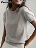 Women's Knitted Short Sleeve T-Shirt for Summer Casual Loose Pullover