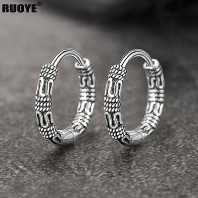 Vintage 925 Sterling Silver Hoop Earrings Pattern Earring For Women Silver Jewelry Korea