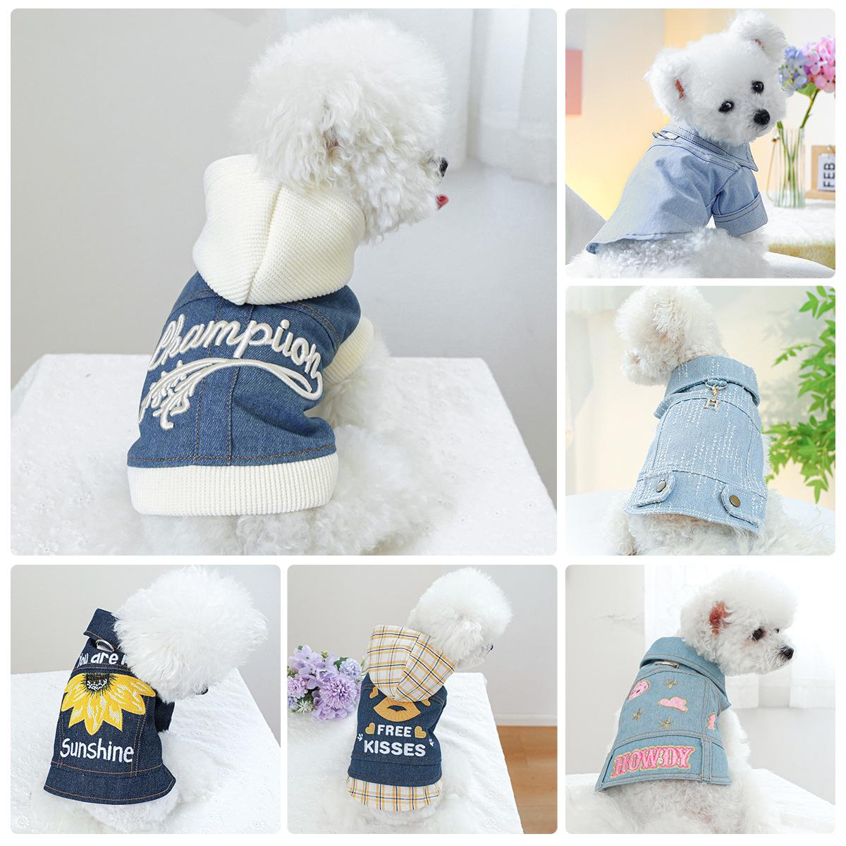 

Pet clothes dog cat clothing clothing handsome cute rock handsome denim collection directly from the manufacturer XS-bust 30 length 20cm about 2-1.5kg