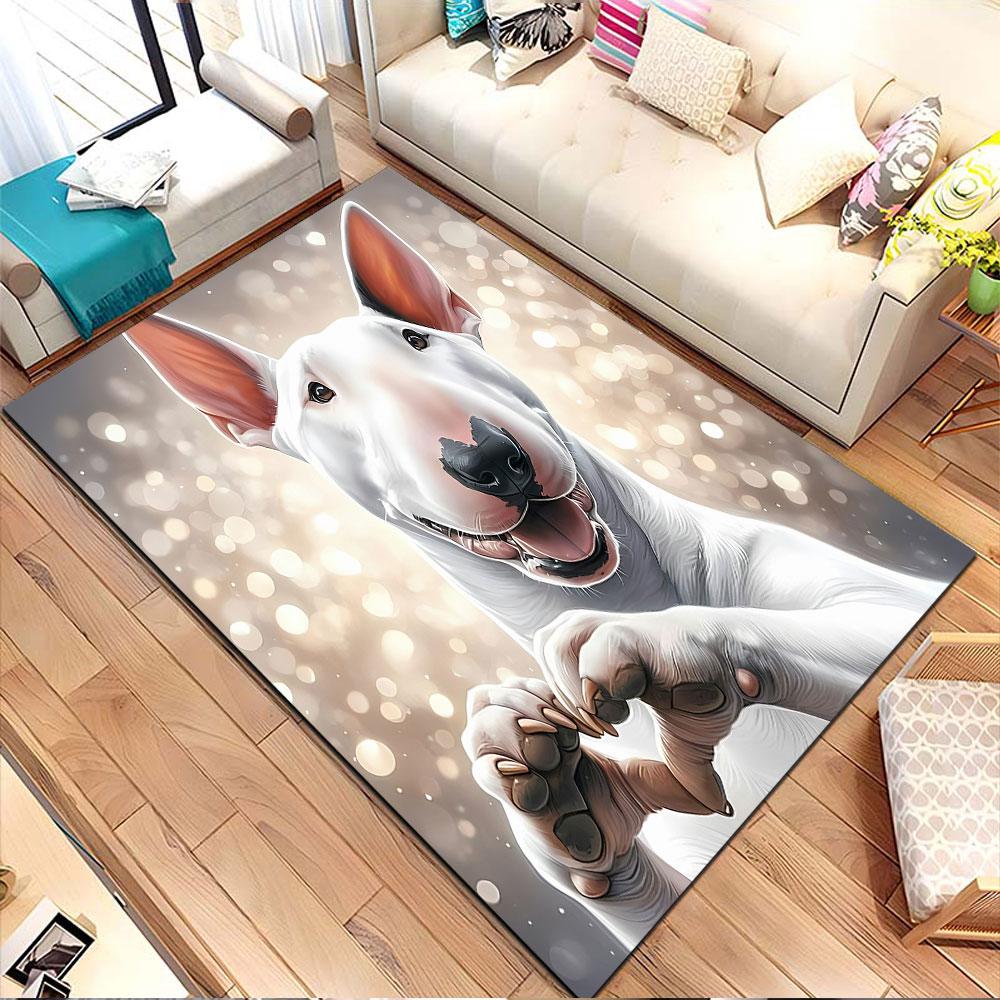 Bull Terrier with Heart Gesture Patterned Carpet, Non Slip Mat Suitable for Living Room and Bedroom Sofas