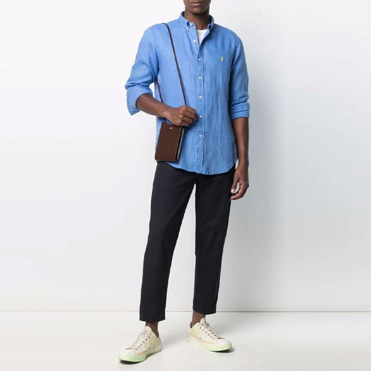 Polo Ralph Lauren Ss21 Solid Long Sleeve Shirt With Pony Embroidery Men Shirts Light-Blue 710829444-002