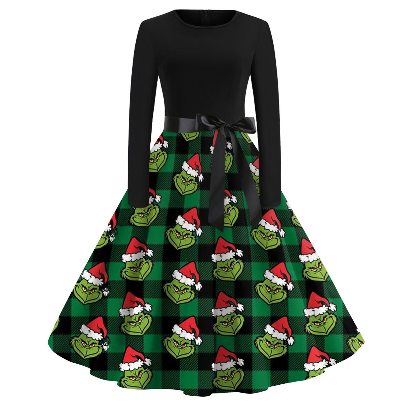 

Женское повседневное рождественское платье с круглым вырезом и широкими рукавами, облегающее платье L