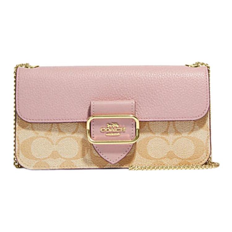New COACH Morgan Artificial Leather Small Square Bag Shoulder Bag Crossbody Bag Small Size Women's Khaki & Pink CE693-IMV3C