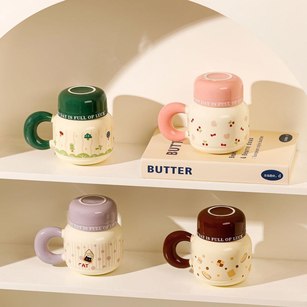 Cute Girl Mug Office Home Cartoon Ceramic Water Cup with Lid Couple Gift Souvenir High Value