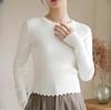 French Soft Style Waist Defining Slimming Knit Sweater Women Spring Lace Design Youthful Short Base Layer Top