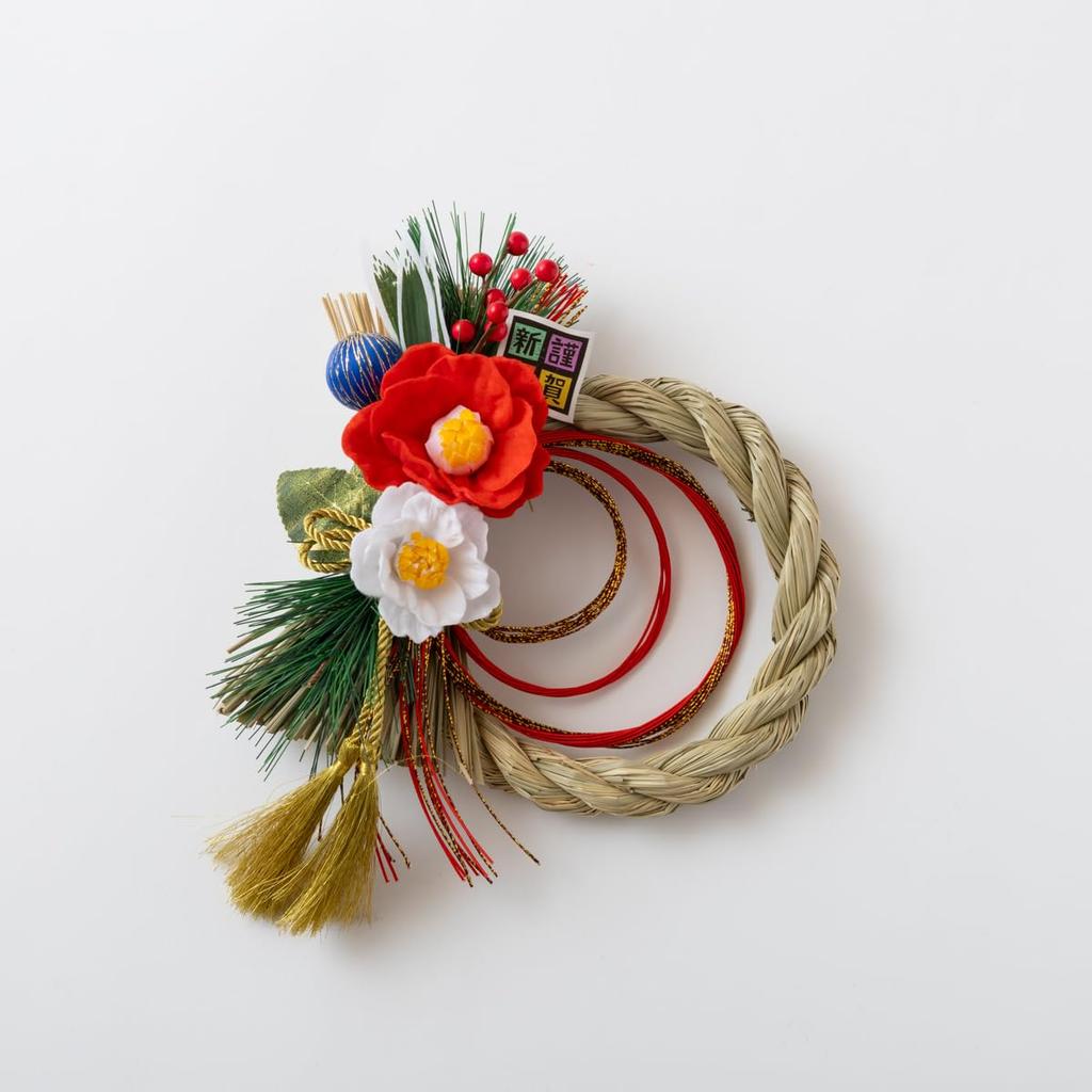 Hideshime Shimenawa (New Year's Decoration) Stylish Modern Wreath (Camellia) Natural MD-33A