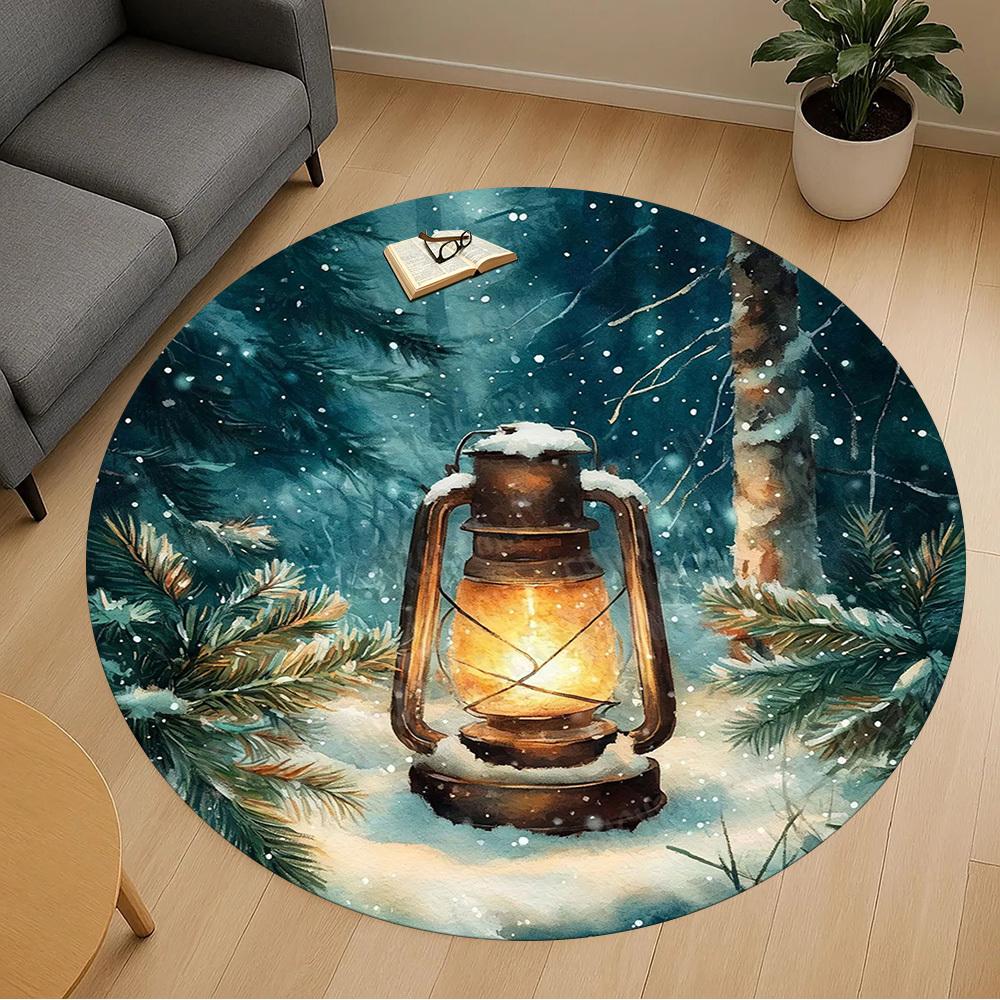 1PC winter lantern Office Round Area Rug, Under Office Chairs Bedroom Living Room Home Decor,Carpet for Office, -1110198