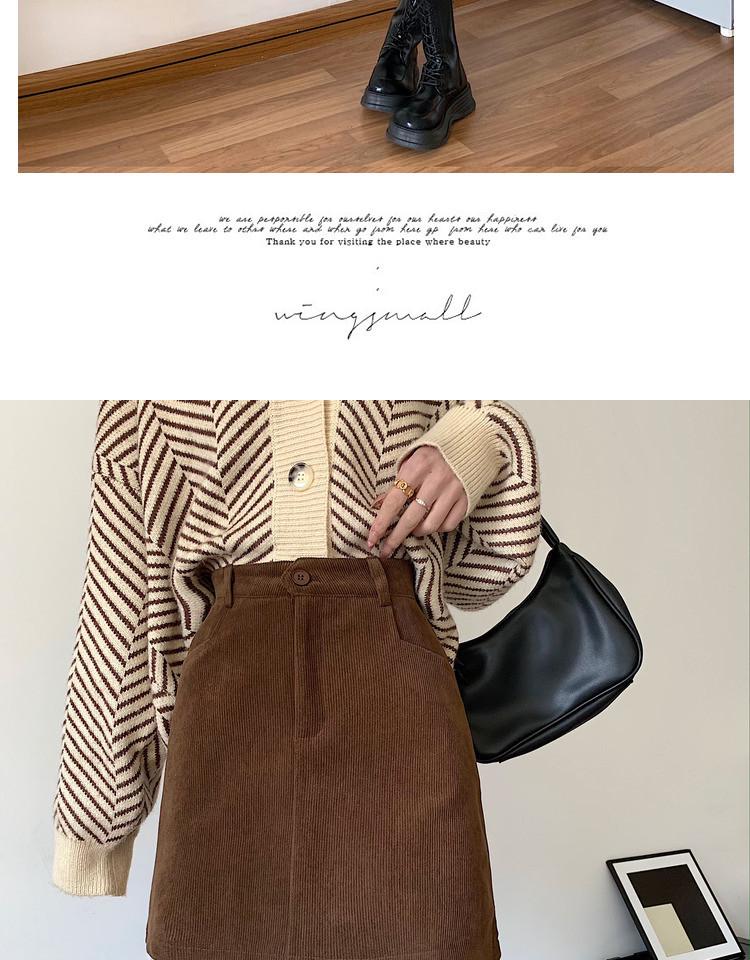 Plus Size Women's Coffee Corduroy A-line Skirt - Autumn/Winter Hip-Hugging Retro Brown Short Skirt