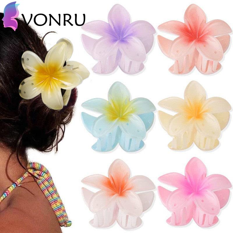 

1 шт., градиентная акриловая заколка для волос с цветком и крабом для женщин и девочек, летние цветные хвостики для волос, коготь акулы, заколка для волос, аксессуары для волос, подарки