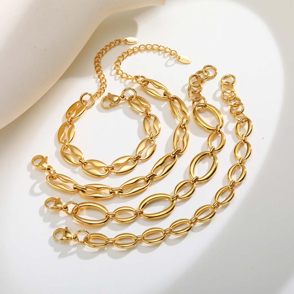 Chunky Stainless Steel Link Chain Bracelet For Woman, 18k Gold Plated Stackable Wristband Bracelets, Waterproof Trendy Jewelry