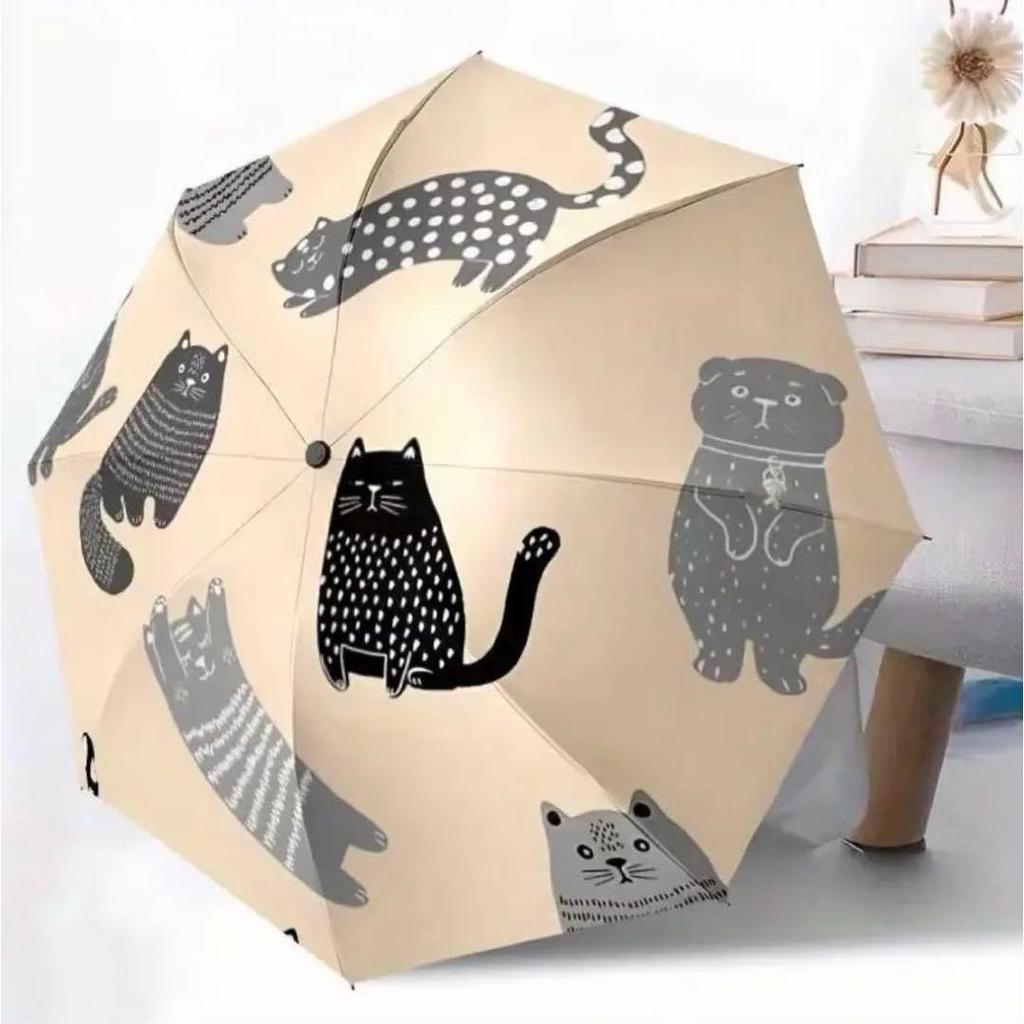 Used Cat pattern folding umbrella, suitable for sun and rain, UV cut, compact, automatic open/close