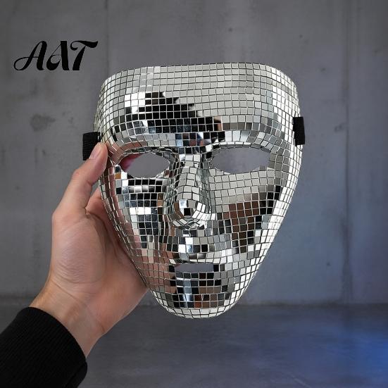 Comfortable Mirror Mosaic Mask Halloween Disco Ball Mask, Breathable Masquerade, Sparkling Gold Glitter Party Costume for Dance Performance,
