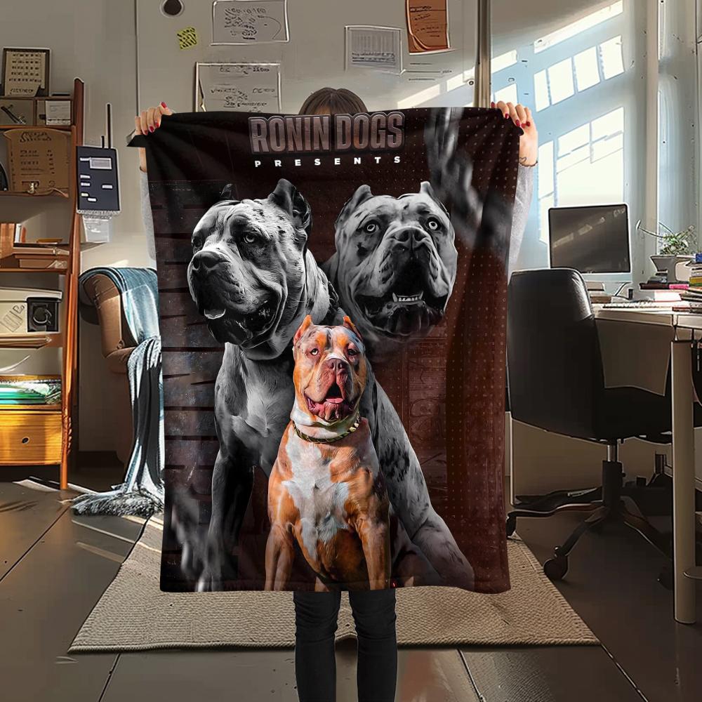 1Pc Pitbull Print Flannel Blanket, High quality Comfortable for All Seasons, Home Decor, Warmth and Comfort, Perfect for Christmas Gifts