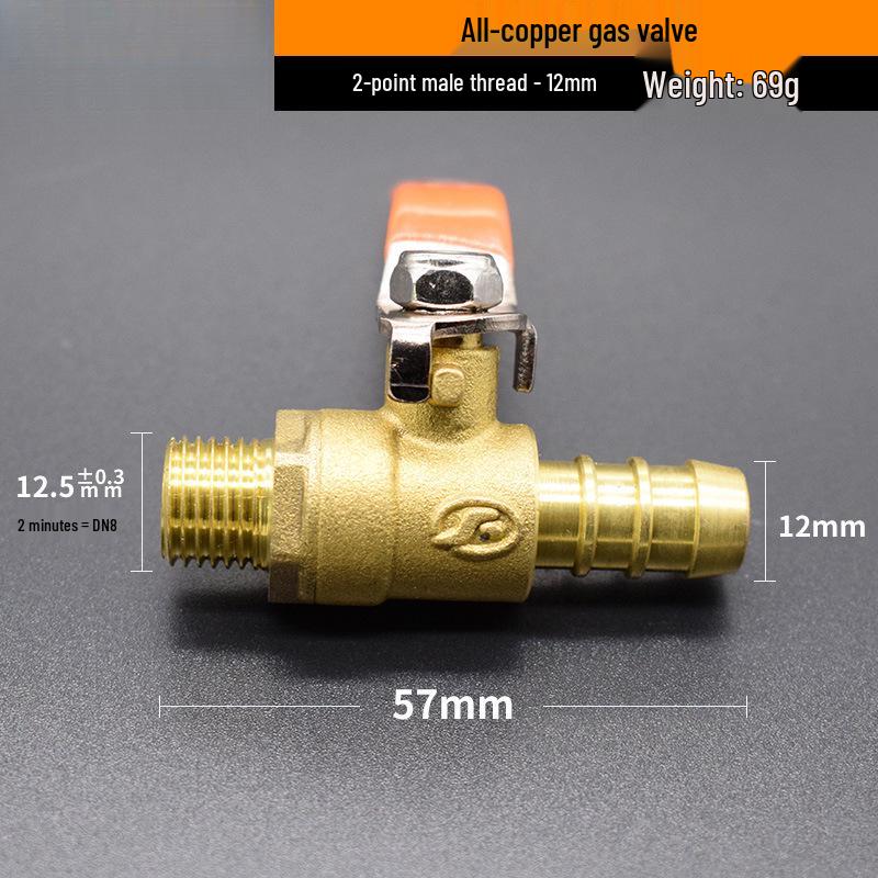 Copper/Gas Ball Valve with Hose Barb: 1/2", 3/8", 1/4" Plug, 8/10/12mm Drain Valve/Gas Nozzle.